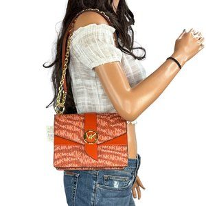 Michael Kors Greenwich Small Convertible Flap Shoulder Crossbody Bag MK Orange